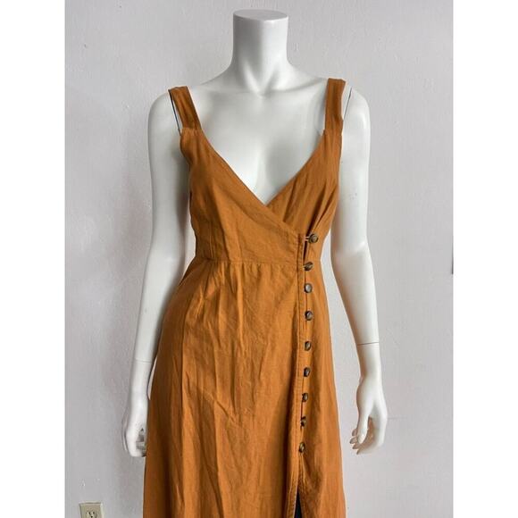 Jens Pirate Booty S Midi Dress Wrap Button Linen Blend Sienna Brown Sleeveless - Picture 3 of 11